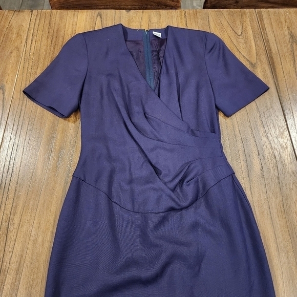 Navy purple faux wrap professional cocktail pinup pencil a-line dress midi  4 - Picture 9 of 13